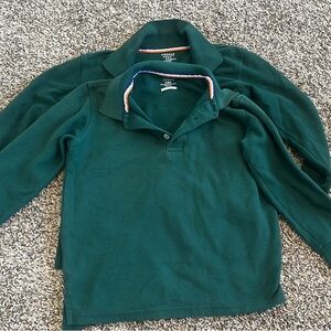 French Toast Boys Dark Green Long Sleeve Polo with Contrast Trim